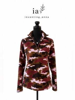Eddie Bauer Pink Brown Camo Quarter Zip Pullover Sweatshirt size S
